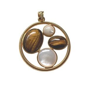 Joan Rivers Gold Tone Tigers Eye Mother of Pearl Round Statement Pendant